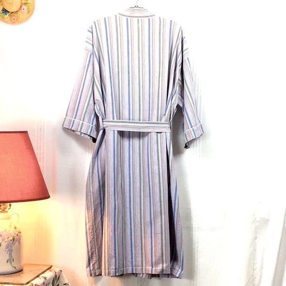 VTG BILL BLASS Cotton Multi Stripe Self Tie with Pockets Bath Robe - Picture 4 of 8